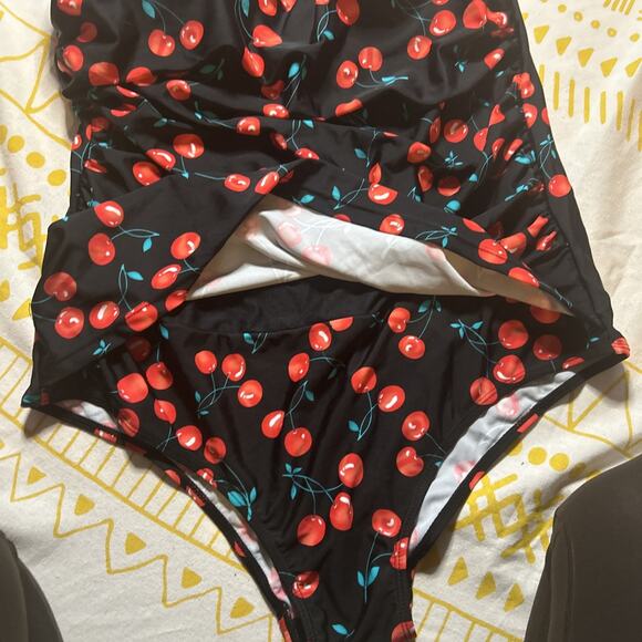 One Piece Women's Pin-up Retro Style Halter Swimsuit 5xl Plus Size Black Cherry - Picture 3 of 8
